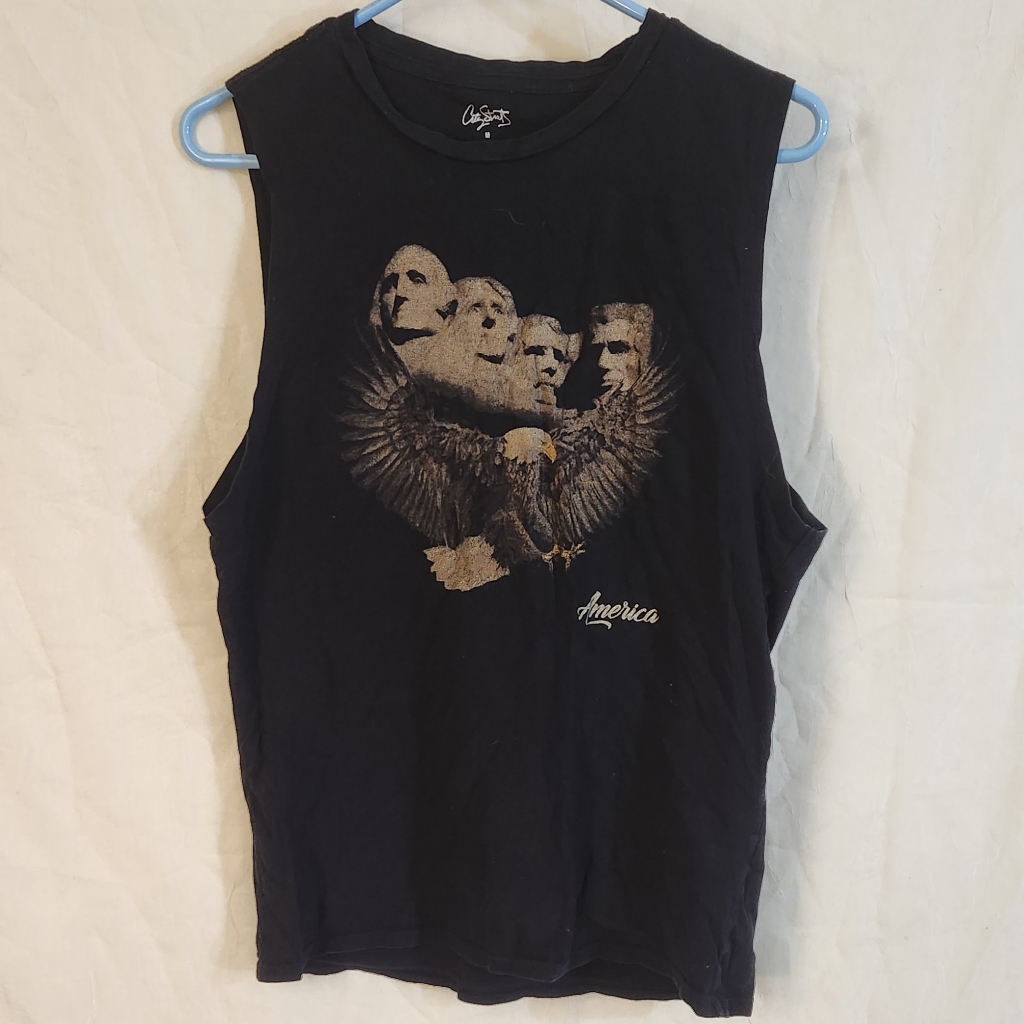 T Rushmore With Bald Eagle City Streets Brand Sleeveless Muscle Tee TShirt